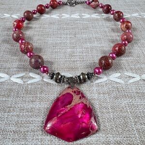 Pink Jasper Stone and Silver Women's Necklace